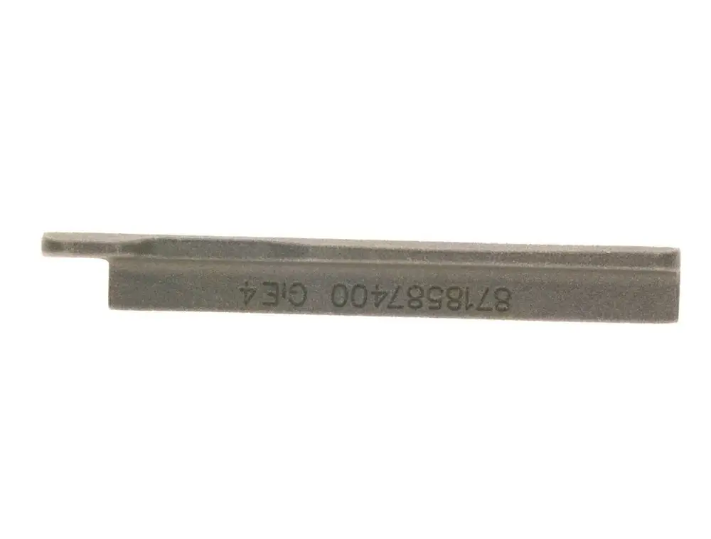 Bosch Heizgaslenkplatte, flaches Metallteil mit einer geraden Kante und einer Einkerbung, für die Verbindung von Heizungsbauteilen konzipiert.